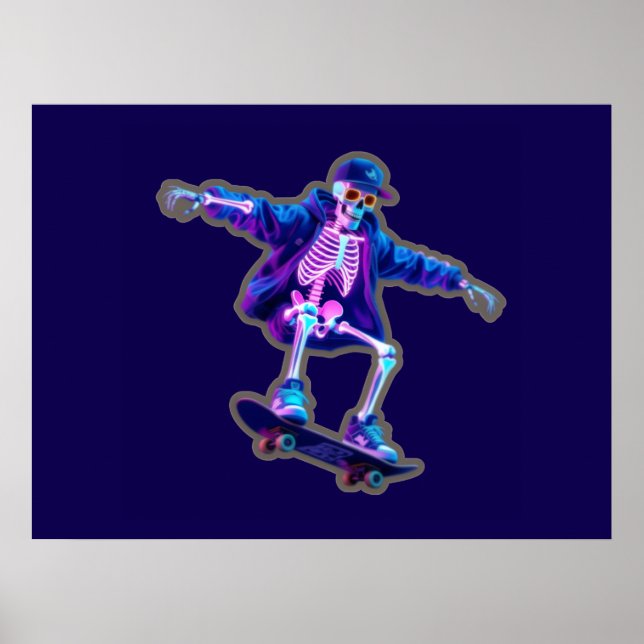 Neon 3D Skeleton Skateboarding – Funny Streetwear  Poster (Front)