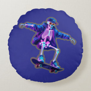 Neon 3D Skeleton Skateboarding – Funny Streetwear Round Pillow
