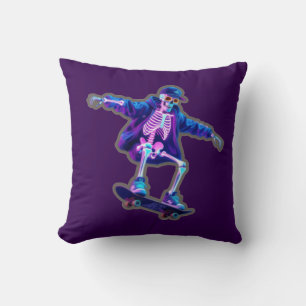 Neon 3D Skeleton Skateboarding – Funny Streetwear  Throw Pillow
