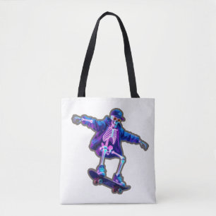 Neon 3D Skeleton Skateboarding – Funny Streetwear Tote Bag