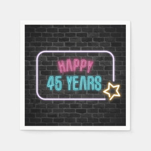 Neon 45th Birthday Marquee On Brick Wall Napkin