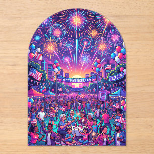 Neon 4th of July Independence Day Celebration Acrylic Invitations