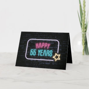 Neon 55th Birthday Marquee On Brick Card