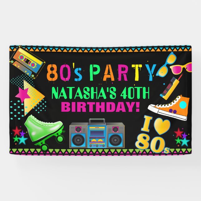 Neon 80's Birthday Party Banner (Horizontal)