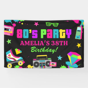 Neon 80's Birthday Party Banner Retro Any Age