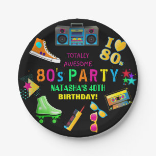 Neon 80's Birthday Party Paper Plate