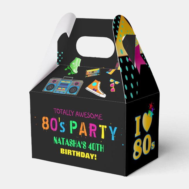 Neon 80's Birthday Party Personalized Favor Box (Front Side)