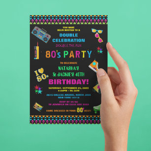 Neon 80's Joint Birthday Party Invitation