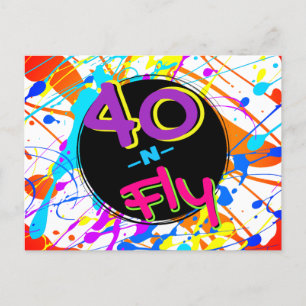 Neon 80's Theme  40 and Fly Hip Hop 40th Birthday Postcard