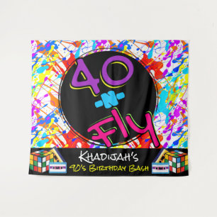 Neon 80's Theme  40 and Fly Hip Hop 40th Birthday Tapestry