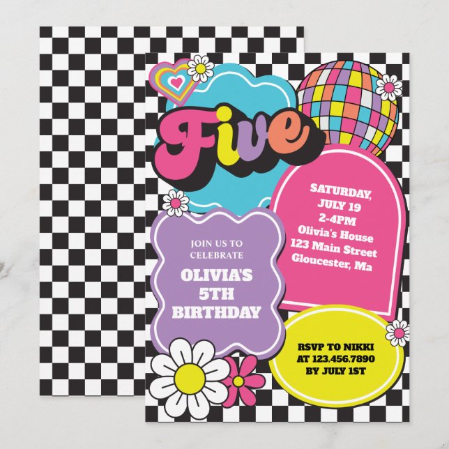 Neon 90s Retro 5th Birthday Invitation (Front/Back)