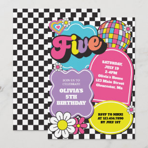 Neon 90s Retro 5th Birthday Invitation