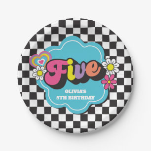 Neon 90s Retro 5th Birthday Paper Plate
