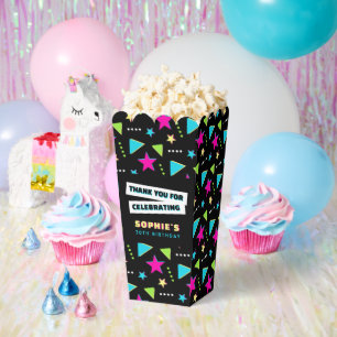 Neon 90s Retro Birthday Party Thank You Popcorn Favor Box