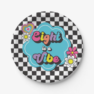 Neon 90s Retro Eight is a Vibe 8th Birthday Paper Plate