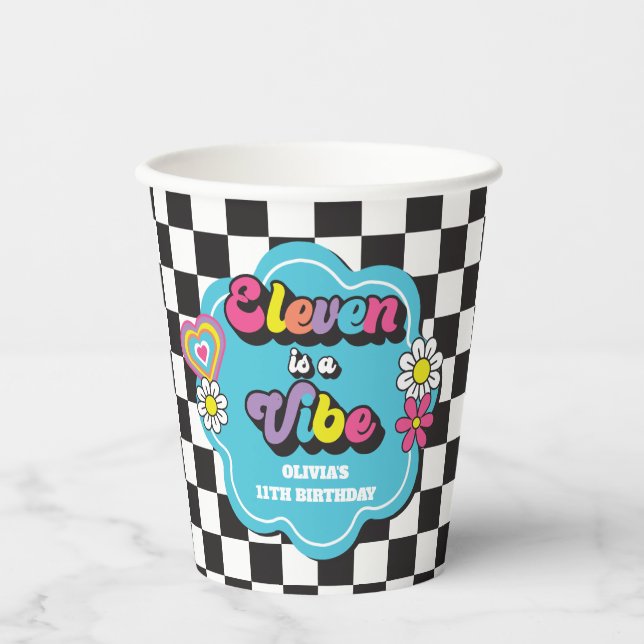 Neon 90s Retro Eleven is a Vibe 11th Birthday Paper Cups (Front)
