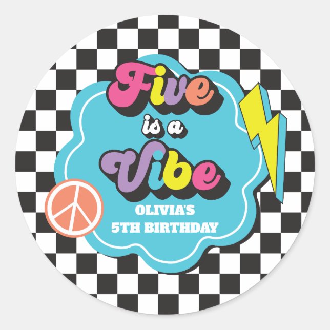 Neon 90s Retro Five is a Vibe 5th Birthday Classic Round Sticker (Front)