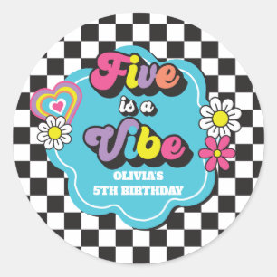Neon 90s Retro Five is a Vibe 5th Birthday Classic Round Sticker