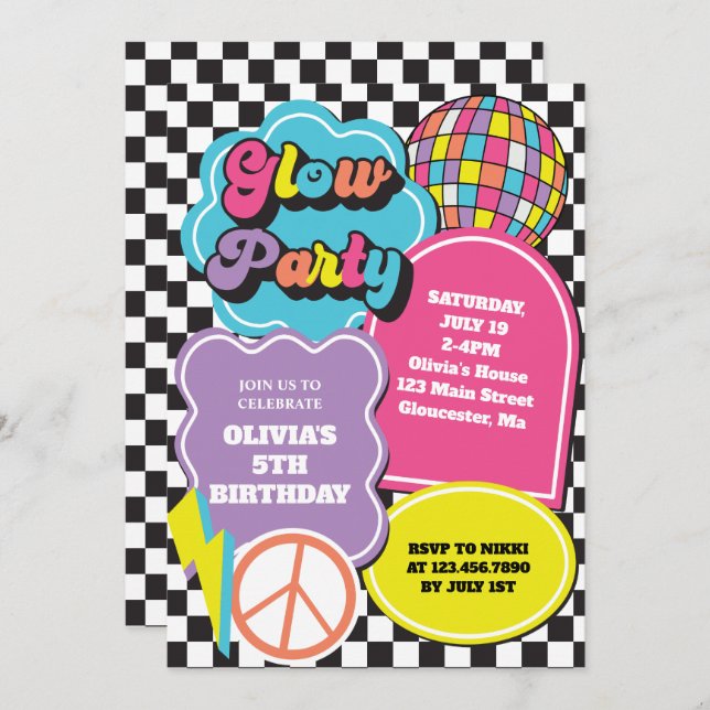 Neon 90s Retro Glow Birthday Invitation (Front/Back)
