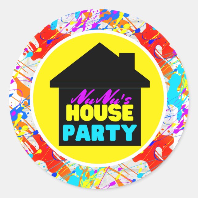 Neon 90's Retro Hip Hop Theme House Party Colourfu Classic Round Sticker (Front)