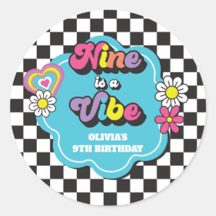 Neon 90s Retro Nine is a Vibe 9th Birthday Classic Round Sticker