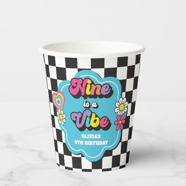 Neon 90s Retro Nine is a Vibe 9th Birthday Paper Cups (Front)