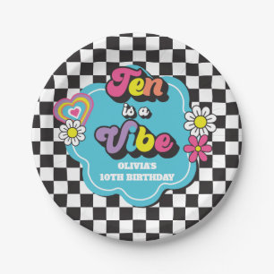 Neon 90s Retro Ten is a Vibe 10th Birthday Paper Plate