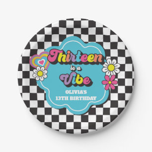 Neon 90s Retro Thirteen is a Vibe 13th Birthday Paper Plate
