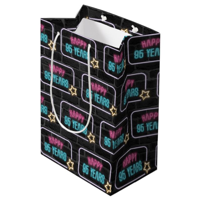 Neon 95th Birthday Sign On Brick Medium Cadeau sac (Dos Angle)