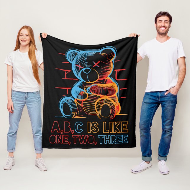 Neon ABC Teddy Bear Fleece Blanket (In Situ)
