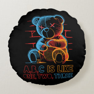 Neon ABC Teddy Bear Round Pillow