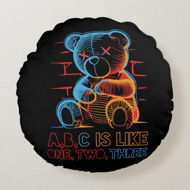 Neon ABC Teddy Bear Round Pillow (Front)