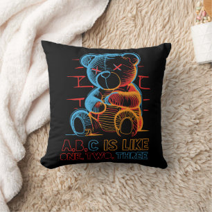 Neon ABC Teddy Bear Throw Pillow