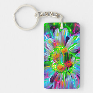Neon Abstract Daisies with Vivid Colours Keychain