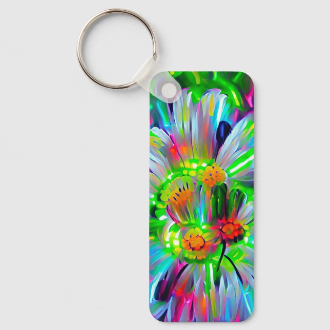 Neon Abstract Daisies with Vivid Colours Keychain (Front)
