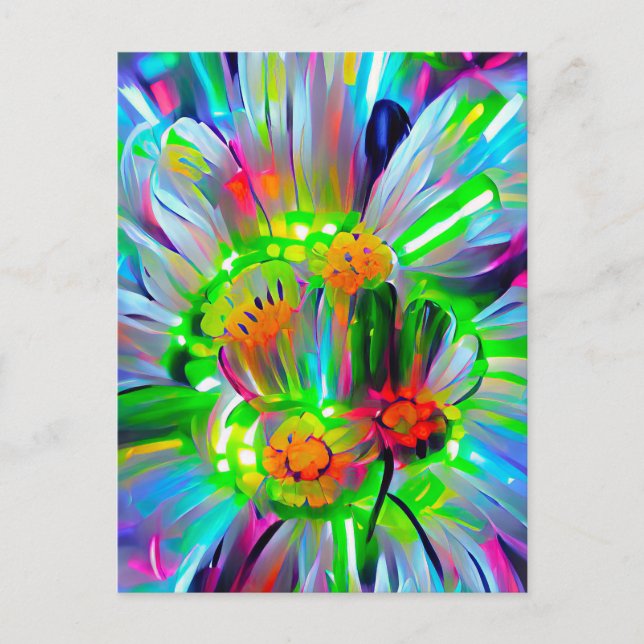 Neon Abstract Daisies with Vivid Colours Postcard (Front)