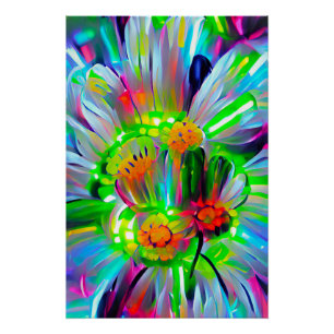 Neon Abstract Daisies with Vivid Colours Poster