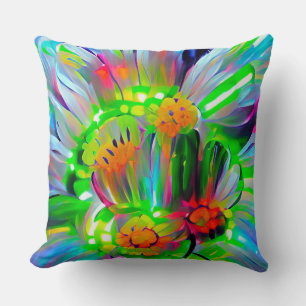Neon Abstract Daisies with Vivid Colours Throw Pillow