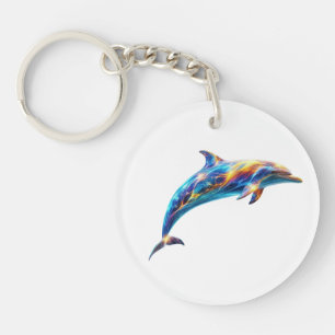Neon Abstract Dolphin Art – Colorful Energy Wave  Keychain
