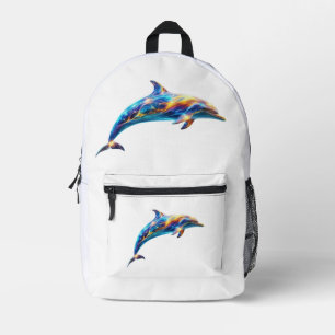 Neon Abstract Dolphin Art – Colorful Energy Wave  Printed Backpack