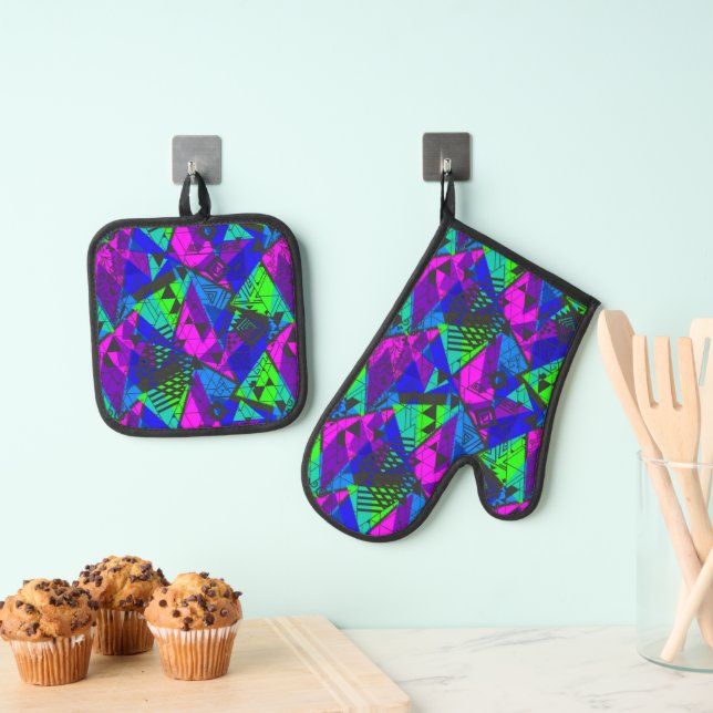 Neon abstract . oven mitt & pot holder set (Insitu(Hanging))