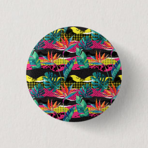 Neon Abstract Tropical Texture Pattern 1 Inch Round Button