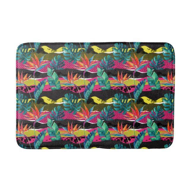Neon Abstract Tropical Texture Pattern Bath Mat (Front)