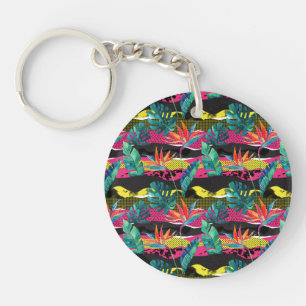 Neon Abstract Tropical Texture Pattern Keychain