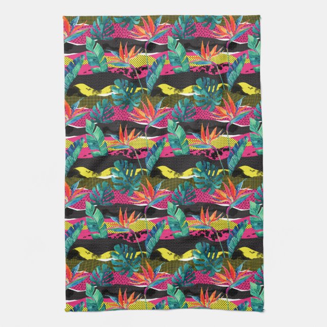 Neon Abstract Tropical Texture Pattern Kitchen Towel (Vertical)