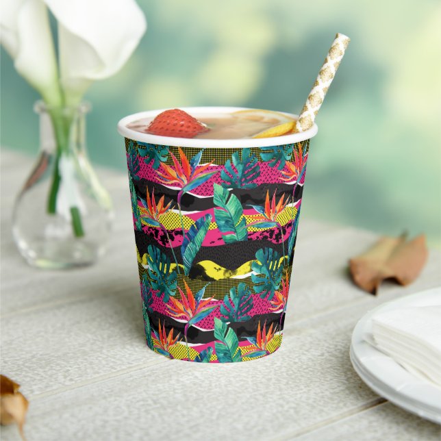 Neon Abstract Tropical Texture Pattern Paper Cups (Insitu)