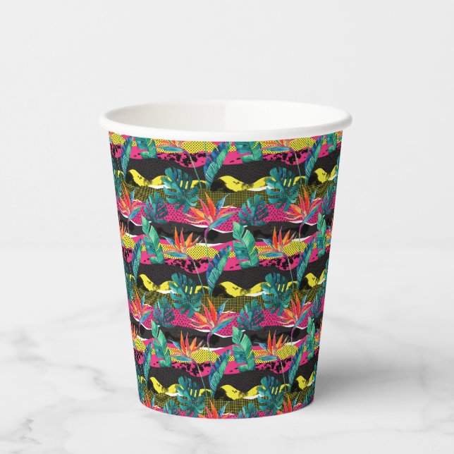 Neon Abstract Tropical Texture Pattern Paper Cups (Left)
