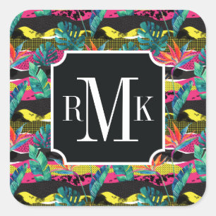 Neon Abstract Tropical Texture Pattern Square Sticker