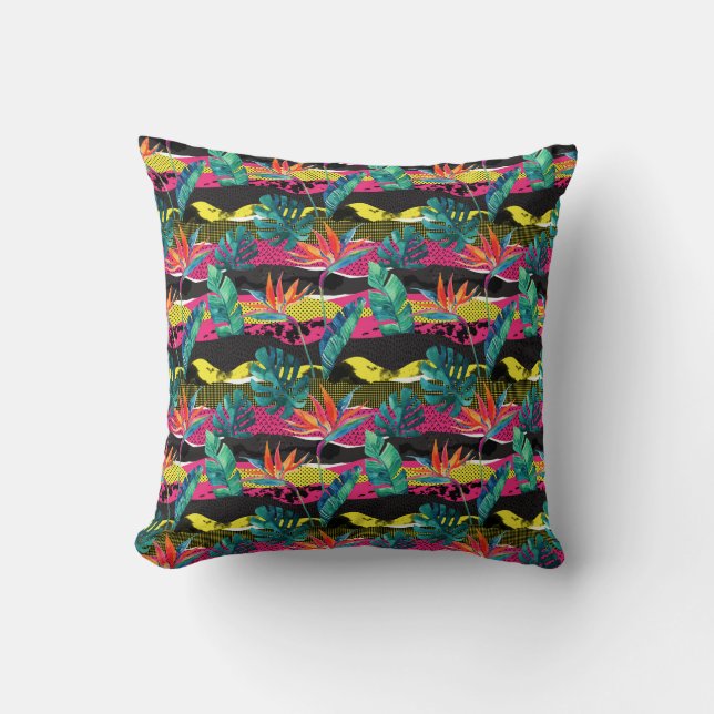 Neon Abstract Tropical Texture Pattern Throw Pillow (Front)