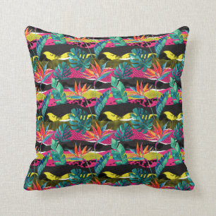 Neon Abstract Tropical Texture Pattern Throw Pillow